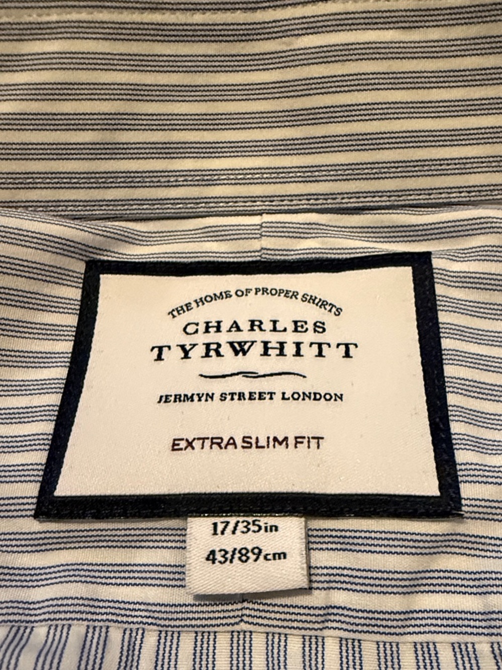 Charles Tyrwhitt Extra Slim Fit Sky Blue And White Thin Pinstripe Dress Shirt - Picture 3 of 4